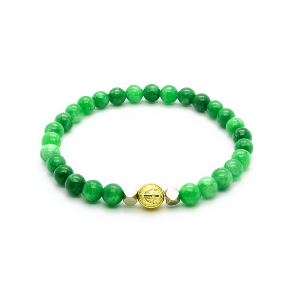 Enchanted Delight - Green Jade Wristband with Hematite in Gold | 6MM - CLUB EQUILIBRIUM