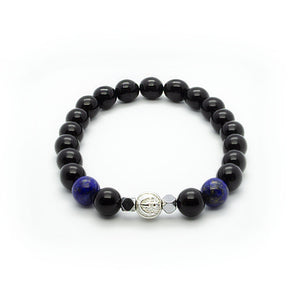 Black Onyx Stretch Wristband With Blue Lapis Lazuli and Hematite in Silver | 8MM - CLUB EQUILIBRIUM