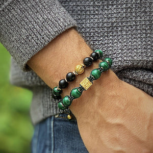 Luxury in Black - Onyx Bracelet With Malachite in Gold | 10MM - CLUB EQUILIBRIUM