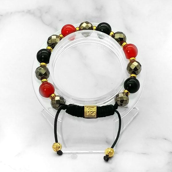 Night Fire Stunning Pyrite Red Jade Black Onyx Bracelet in Gold Silver 10MM