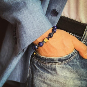 Signature Blue Lapis Lazuli Stone Macrame Bracelet in Gold and Silver | 10MM - CLUB EQUILIBRIUM