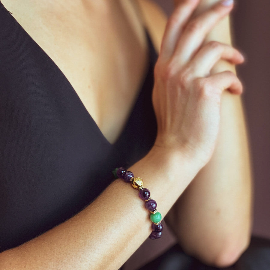 Purple Mystery | Premium Amethyst Bracelet With Green Jade in Gold | 10MM - CLUB EQUILIBRIUM