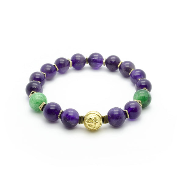 Purple Mystery | Premium Amethyst Bracelet With Green Jade in Gold | 10MM - CLUB EQUILIBRIUM