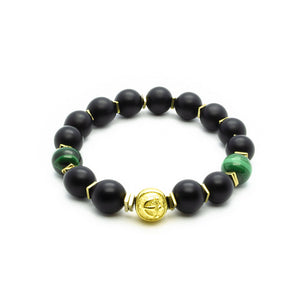 Luxury in Black - Onyx Bracelet With Malachite in Gold | 10MM - CLUB EQUILIBRIUM