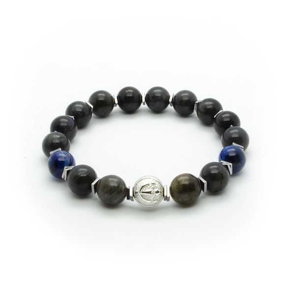 Premium Black Labradorite Stretch Bracelet With Blue Kyanite in Silver | 10MM - CLUB EQUILIBRIUM