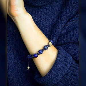 Signature Blue Lapis Lazuli Stone Macrame Bracelet in Gold and Silver | 10MM - CLUB EQUILIBRIUM