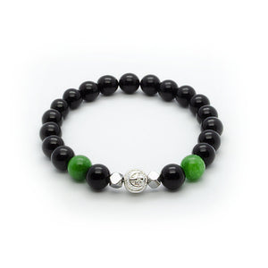 Black Onyx Wristband With Green Jade, Hematite and Solid Silver | 8MM - CLUB EQUILIBRIUM