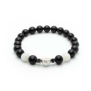 Black Onyx Bracelet With White Moonstone and Hematite in Silver | 8MM - CLUB EQUILIBRIUM