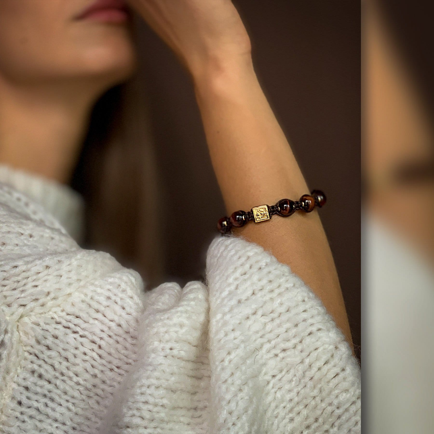 Blue Macrame Cuff Bracelet With Tiger Eye Macrame Bracelet 