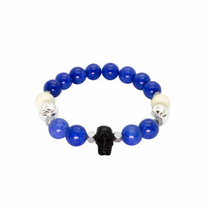 Warrior - Blue Jade Bracelet with Horn Skull and Ox Bone in Silver | 10MM - CLUB EQUILIBRIUM