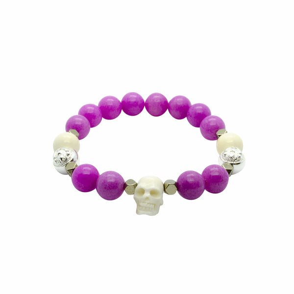 Stylish Pink Jade Bracelet with Skull, Ox Bone And Hematite in Silver | 10MM - CLUB EQUILIBRIUM