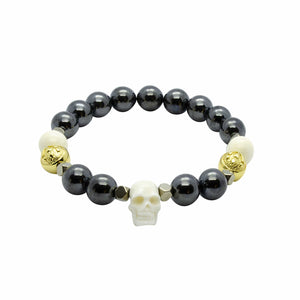 Lavish Black Hematite and Ox Bone Stretch Stone Bead Bracelet in Gold | 10MM - CLUB EQUILIBRIUM