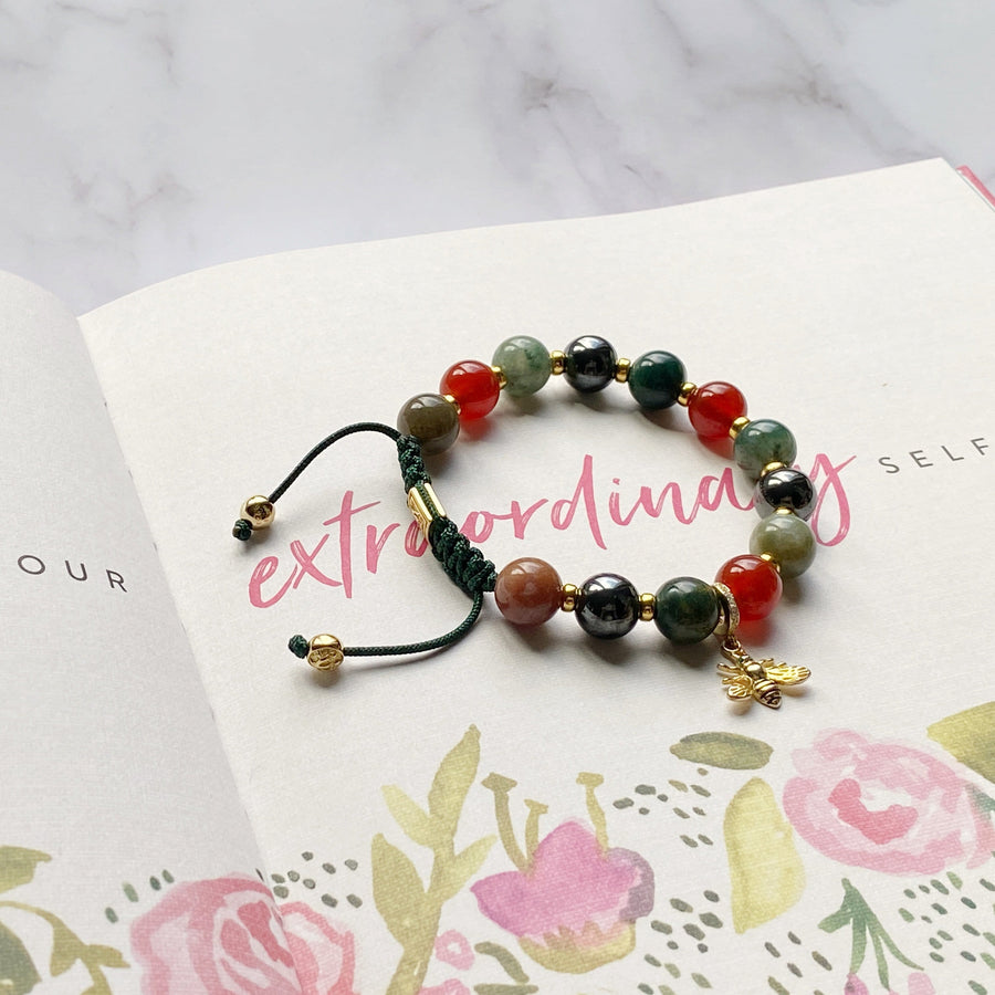 True Power | Signature Gold Bee Charm |  Agate- Carnelian - Hematite in Gold | 10MM - CLUB EQUILIBRIUM