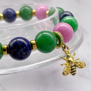 Summer Vibes | Signature Gold Bee Charm | Green Jade - Pink Jade - Blue Lapis Lazuli in Gold | 10MM - CLUB EQUILIBRIUM