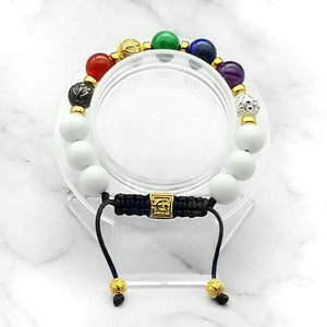 7-Chakras | Signature White Jade Bracelet in Gold, Silver & Black Rhodium | 10MM - CLUB EQUILIBRIUM