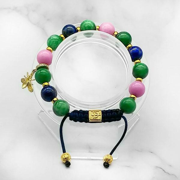 Summer Vibes | Signature Gold Bee Charm | Green Jade - Pink Jade - Blue Lapis Lazuli in Gold | 10MM - CLUB EQUILIBRIUM