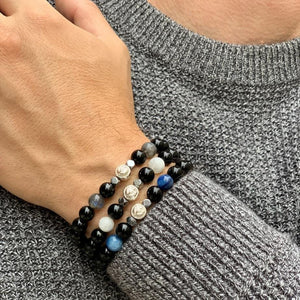 Supreme Black Onyx Bracelet With Blue Kyanite and Hematite in Silver | 8MM - CLUB EQUILIBRIUM