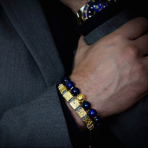 Blue Gold - Premium Blue Lapis Lazuli Stone Bead Bracelet in Gold | 10MM - CLUB EQUILIBRIUM