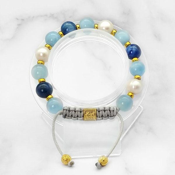 Ocean Wave | Aquamarine-Pearl-Kyanite Bracelet in Gold/Silver | 10MM - CLUB EQUILIBRIUM