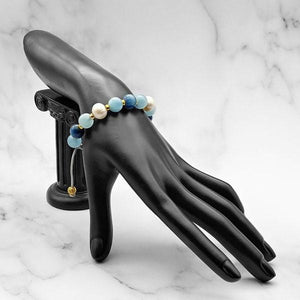 Ocean Wave | Aquamarine-Pearl-Kyanite Bracelet in Gold/Silver | 10MM - CLUB EQUILIBRIUM