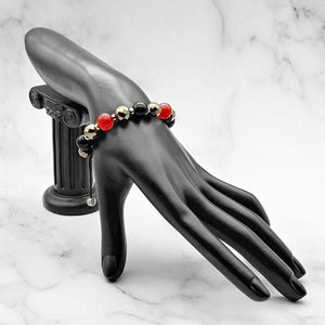 Night Fire |  Stunning Pyrite-Red Jade-Black Onyx Bracelet in Gold/Silver | 10MM - CLUB EQUILIBRIUM